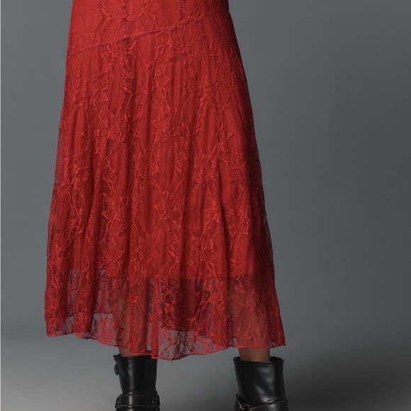 Anthropologie Red Asymmetrical Lace Skirt - Picture 3 of 3